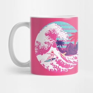 Spaceman surfing The pink great wave Mug